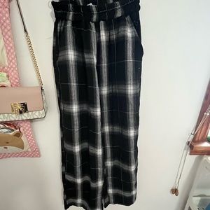 Black Wide-Leg Plaid Pants